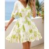 imageBTFBM Women Summer Spring Floral Boho Dress 2026 V Neck Short Sleeve Ruffle Beach Vacation Clothes Wedding Guest DressesFloral Apricot Green