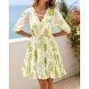 imageBTFBM Women Summer Spring Floral Boho Dress 2026 V Neck Short Sleeve Ruffle Beach Vacation Clothes Wedding Guest DressesFloral Apricot Green