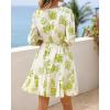 imageBTFBM Women Summer Spring Floral Boho Dress 2026 V Neck Short Sleeve Ruffle Beach Vacation Clothes Wedding Guest DressesFloral Apricot Green