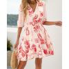 imageBTFBM Women Summer Spring Floral Boho Dress 2026 V Neck Short Sleeve Ruffle Beach Vacation Clothes Wedding Guest DressesFloral Apricot Red