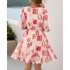 imageBTFBM Women Summer Spring Floral Boho Dress 2026 V Neck Short Sleeve Ruffle Beach Vacation Clothes Wedding Guest DressesFloral Apricot Red