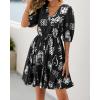 imageBTFBM Women Summer Spring Floral Boho Dress 2026 V Neck Short Sleeve Ruffle Beach Vacation Clothes Wedding Guest DressesFloral Black White