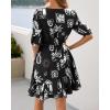 imageBTFBM Women Summer Spring Floral Boho Dress 2026 V Neck Short Sleeve Ruffle Beach Vacation Clothes Wedding Guest DressesFloral Black White