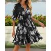imageBTFBM Women Summer Spring Floral Boho Dress 2026 V Neck Short Sleeve Ruffle Beach Vacation Clothes Wedding Guest DressesFloral Black White