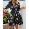 imageBTFBM Women Summer Spring Floral Boho Dress 2026 V Neck Short Sleeve Ruffle Beach Vacation Clothes Wedding Guest DressesFloral Black White