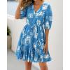 imageBTFBM Women Summer Spring Floral Boho Dress 2026 V Neck Short Sleeve Ruffle Beach Vacation Clothes Wedding Guest DressesFloral Blue White
