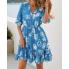 imageBTFBM Women Summer Spring Floral Boho Dress 2026 V Neck Short Sleeve Ruffle Beach Vacation Clothes Wedding Guest DressesFloral Blue White
