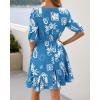 imageBTFBM Women Summer Spring Floral Boho Dress 2026 V Neck Short Sleeve Ruffle Beach Vacation Clothes Wedding Guest DressesFloral Blue White