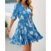 imageBTFBM Women Summer Spring Floral Boho Dress 2026 V Neck Short Sleeve Ruffle Beach Vacation Clothes Wedding Guest DressesFloral Blue White