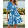 imageBTFBM Women Summer Spring Floral Boho Dress 2026 V Neck Short Sleeve Ruffle Beach Vacation Clothes Wedding Guest DressesFloral Blue White