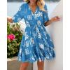 imageBTFBM Women Summer Spring Floral Boho Dress 2026 V Neck Short Sleeve Ruffle Beach Vacation Clothes Wedding Guest DressesFloral Blue White