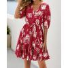 imageBTFBM Women Summer Spring Floral Boho Dress 2026 V Neck Short Sleeve Ruffle Beach Vacation Clothes Wedding Guest DressesFloral Burgundy White