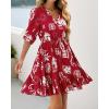 imageBTFBM Women Summer Spring Floral Boho Dress 2026 V Neck Short Sleeve Ruffle Beach Vacation Clothes Wedding Guest DressesFloral Burgundy White