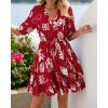 imageBTFBM Women Summer Spring Floral Boho Dress 2026 V Neck Short Sleeve Ruffle Beach Vacation Clothes Wedding Guest DressesFloral Burgundy White