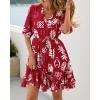 imageBTFBM Women Summer Spring Floral Boho Dress 2026 V Neck Short Sleeve Ruffle Beach Vacation Clothes Wedding Guest DressesFloral Burgundy White