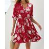 imageBTFBM Women Summer Spring Floral Boho Dress 2026 V Neck Short Sleeve Ruffle Beach Vacation Clothes Wedding Guest DressesFloral Burgundy White