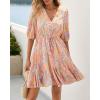 imageBTFBM Women Summer Spring Floral Boho Dress 2026 V Neck Short Sleeve Ruffle Beach Vacation Clothes Wedding Guest DressesFloral Multicolored