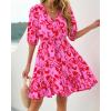 imageBTFBM Women Summer Spring Floral Boho Dress 2026 V Neck Short Sleeve Ruffle Beach Vacation Clothes Wedding Guest DressesFloral Pink Red
