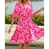 imageBTFBM Women Summer Spring Floral Boho Dress 2026 V Neck Short Sleeve Ruffle Beach Vacation Clothes Wedding Guest DressesFloral Pink Red