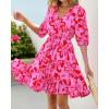 imageBTFBM Women Summer Spring Floral Boho Dress 2026 V Neck Short Sleeve Ruffle Beach Vacation Clothes Wedding Guest DressesFloral Pink Red