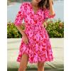 imageBTFBM Women Summer Spring Floral Boho Dress 2026 V Neck Short Sleeve Ruffle Beach Vacation Clothes Wedding Guest DressesFloral Pink Red
