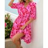 imageBTFBM Women Summer Spring Floral Boho Dress 2026 V Neck Short Sleeve Ruffle Beach Vacation Clothes Wedding Guest DressesFloral Pink Red