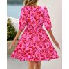imageBTFBM Women Summer Spring Floral Boho Dress 2026 V Neck Short Sleeve Ruffle Beach Vacation Clothes Wedding Guest DressesFloral Pink Red