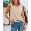 imageBTFBM Womens Sleeveless Sweater Vest 2026 Summer Crew Neck Ribbed Knit Lightweight Pullover Casual Loose Fit Tank TopsLight Khaki