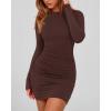 imageBTFBM Womens Spring Fashion 2026 Long Sleeve Boat Neck Mini Dress Slim Fit Party Club Short Tight Basic Bodycon DressesBrown
