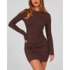 imageBTFBM Womens Spring Fashion 2026 Long Sleeve Boat Neck Mini Dress Slim Fit Party Club Short Tight Basic Bodycon DressesBrown