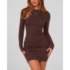 imageBTFBM Womens Spring Fashion 2026 Long Sleeve Boat Neck Mini Dress Slim Fit Party Club Short Tight Basic Bodycon DressesBrown