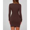 imageBTFBM Womens Spring Fashion 2026 Long Sleeve Boat Neck Mini Dress Slim Fit Party Club Short Tight Basic Bodycon DressesBrown