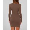 imageBTFBM Womens Spring Fashion 2026 Long Sleeve Boat Neck Mini Dress Slim Fit Party Club Short Tight Basic Bodycon DressesCoffee