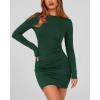 imageBTFBM Womens Spring Fashion 2026 Long Sleeve Boat Neck Mini Dress Slim Fit Party Club Short Tight Basic Bodycon DressesDark Green