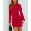 imageBTFBM Womens Spring Fashion 2026 Long Sleeve Boat Neck Mini Dress Slim Fit Party Club Short Tight Basic Bodycon DressesRed