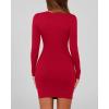 imageBTFBM Womens Spring Fashion 2026 Long Sleeve Boat Neck Mini Dress Slim Fit Party Club Short Tight Basic Bodycon DressesRed