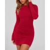 imageBTFBM Womens Spring Fashion 2026 Long Sleeve Boat Neck Mini Dress Slim Fit Party Club Short Tight Basic Bodycon DressesRed