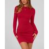 imageBTFBM Womens Spring Fashion 2026 Long Sleeve Boat Neck Mini Dress Slim Fit Party Club Short Tight Basic Bodycon DressesRed