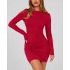 imageBTFBM Womens Spring Fashion 2026 Long Sleeve Boat Neck Mini Dress Slim Fit Party Club Short Tight Basic Bodycon DressesRed