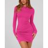 imageBTFBM Womens Spring Fashion 2026 Long Sleeve Boat Neck Mini Dress Slim Fit Party Club Short Tight Basic Bodycon DressesRose Red