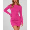imageBTFBM Womens Spring Fashion 2026 Long Sleeve Boat Neck Mini Dress Slim Fit Party Club Short Tight Basic Bodycon DressesRose Red