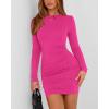 imageBTFBM Womens Spring Fashion 2026 Long Sleeve Boat Neck Mini Dress Slim Fit Party Club Short Tight Basic Bodycon DressesRose Red