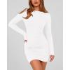 imageBTFBM Womens Spring Fashion 2026 Long Sleeve Boat Neck Mini Dress Slim Fit Party Club Short Tight Basic Bodycon DressesWhite