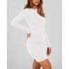 imageBTFBM Womens Spring Fashion 2026 Long Sleeve Boat Neck Mini Dress Slim Fit Party Club Short Tight Basic Bodycon DressesWhite