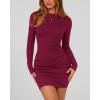 imageBTFBM Womens Spring Fashion 2026 Long Sleeve Boat Neck Mini Dress Slim Fit Party Club Short Tight Basic Bodycon DressesWine Red