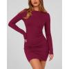 imageBTFBM Womens Spring Fashion 2026 Long Sleeve Boat Neck Mini Dress Slim Fit Party Club Short Tight Basic Bodycon DressesWine Red