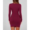 imageBTFBM Womens Spring Fashion 2026 Long Sleeve Boat Neck Mini Dress Slim Fit Party Club Short Tight Basic Bodycon DressesWine Red