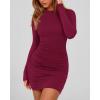 imageBTFBM Womens Spring Fashion 2026 Long Sleeve Boat Neck Mini Dress Slim Fit Party Club Short Tight Basic Bodycon DressesWine Red