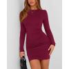 imageBTFBM Womens Spring Fashion 2026 Long Sleeve Boat Neck Mini Dress Slim Fit Party Club Short Tight Basic Bodycon DressesWine Red