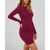 imageBTFBM Womens Spring Fashion 2026 Long Sleeve Boat Neck Mini Dress Slim Fit Party Club Short Tight Basic Bodycon DressesWine Red